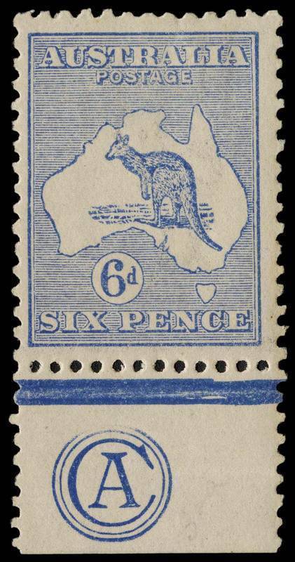 6d Ultramarine (Die 2) CA Monogram single from Plate 2, MLH but with band of light gum discolouration. Attractive appearance. BW:19(2)zc - $3000.