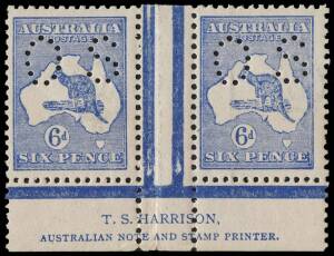 6d Ultramarine (Die 2) perforated OS, Harrison two-line Imprint pair from Plate 2. Fine frontal appearance MUH but with a band of gum discolouration. BW:19(2)zh - $10,000 (but not priced ** nor perforated OS).