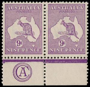 9d Pale Violet (Die 2) CA Monogram pair from Plate 1, the adjoining unit with variety "White flaw under TA of POSTAGE"; superb MUH. BW:26(1)za+ - $3000 (but not priced MUH or with adjoining stamp).