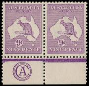 9d Pale Violet (Die 2) CA Monogram pair from Plate 1, the adjoining unit with variety "White flaw under TA of POSTAGE"; superb MUH. BW:26(1)za+ - $3000 (but not priced MUH or with adjoining stamp).