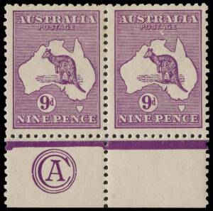 9d Violet (Die 2) CA Monogram pair from Plate 1, the adjoining unit with variety "White flaw under TA of POSTAGE"; superb MLH. BW:26(1)za+ - $3000 (but not priced with adjoining stamp).