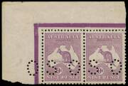 9d Pale Violet (Die 2B) upper left corner pair, perforated Small OS, MUH. A variety of delightful appearance, the pair shows a dramatic misplacement of the "OS" perforations - more than 10mm to the left, resulting in the two stamps appearing to be perfora