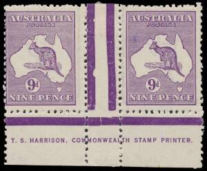 9d Violet (Die 2B), Harrison one-line Imprint pair from the lower plate, MLH. BW:27(4)za - $2000.