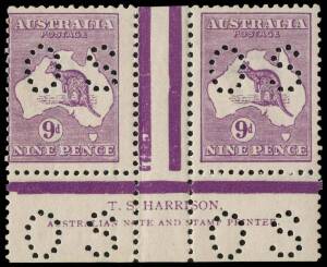9d Violet (Die 2B), Harrison two-line Imprint pair from the upper plate, perforated Small OS, MUH/MLH. BW:27(3)zc - $550 (but not priced perforated OS).