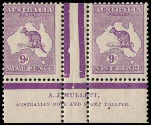 9d Violet (Die 2B) Mullett Imprint pair from the lower plate, MLH. BW:27(4)ze - $500.