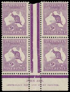 9d Violet (Die 2B), Ash Imprint block of 4 from the lower plate, MLH. BW:27(4)zf - $1000.