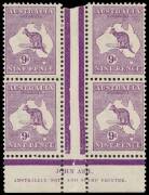 9d Violet (Die 2B), Ash Imprint block of 4 from the lower plate, MLH. BW:27(4)zf - $1000.