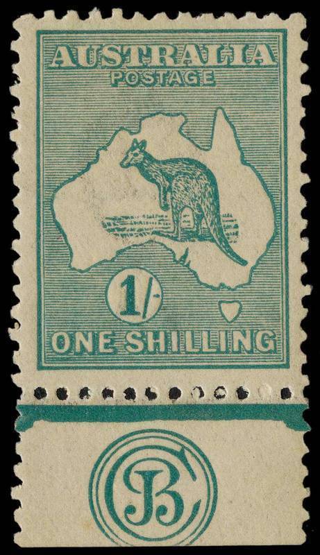 1/- Deep Blue-Green (Die 2), JBC Monogram single from Plate 1, fine and fresh MLH. BW:32(1)zc - $3250.