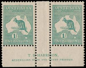 1/- Blue-Green (Die 2B) Harrison two-line Imprint pair from Plate 3, fresh MUH. BW:33(3)za - $750 (for Mint hinged).