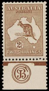 2/- Brown, JBC Monogram single from Plate 1, superb MLH. Of the six Plate 1 JBC Monogram pieces recorded, only 3 are mint singles. BW:37(1)zc - $15,000.&nbsp;