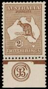 2/- Brown, JBC Monogram single from Plate 1, superb MLH. Of the six Plate 1 JBC Monogram pieces recorded, only 3 are mint singles. BW:37(1)zc - $15,000. 