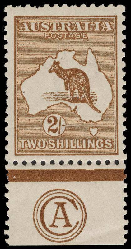 2/- Brown, CA Monogram single from Plate 2, Mint. The only mint single recorded outside the Royal Collection. BW:37(2)za - $15,000.Provenance: Arthur Gray, 2007.