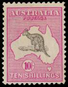 10/- Grey & Deep Aniline Pink, INVERTED WATERMARK single, MLH. Reperforated at right and base. BW:48a - $4500.Provenance: Millennium Rarities Auction, 2003