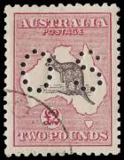 £2 Grey-Black & Rose, perforated OS and Cancelled-to-Order, with light MELBOURNE G.P.O. cds. Superbly centred. BW:56wa. The Stuart Hardy example, similarly centred, sold for $4000 + comm. May 2013.