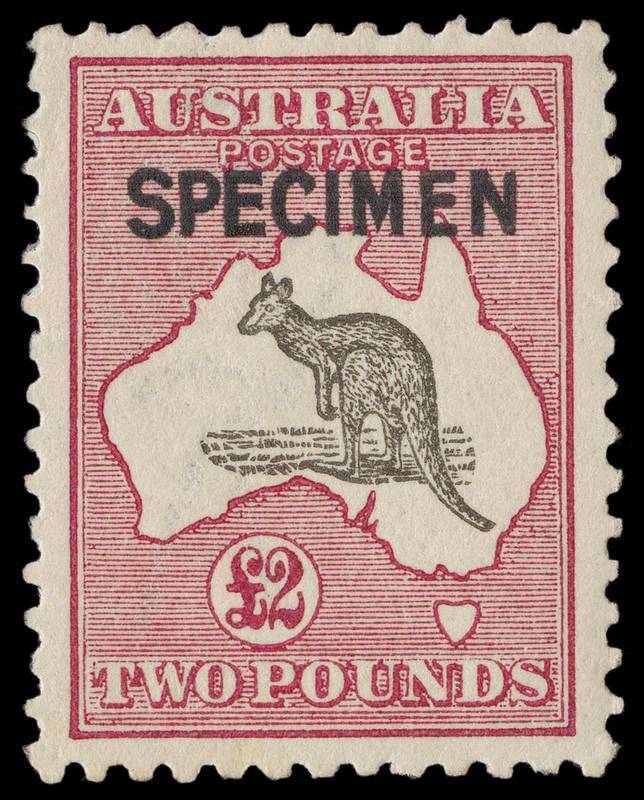 £2 Black & Rose, overprinted SPECIMEN, Type B; well centred and fresh; with gum. BW:56x - $500.