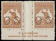 6d Chestnut, Harrison Imprint [N over M] pairs from the upper plate; one normal and one perforated OS. Both Mint. BW:21(3)zc - $300 each (but not priced perforated OS). - 2