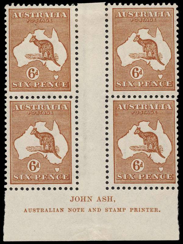 6d Chestnut, Ash Imprint [N over A] block of 4 from the lower plate; well centred MUH/MLH. BW:21(4)zd - $450.