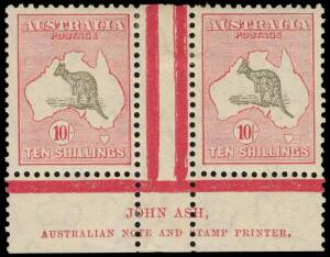 10/- Grey & Pink, Ash Imprint pair with variety "Open-mouthed kangaroo" at R55, MLH. BW:50zc - $2750.