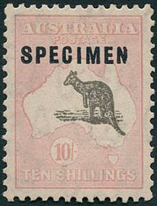 10/- Grey & Pink, SPECIMEN Overprint Type C with defective N in overprint; o.g. BW:50x variant. - $650+.