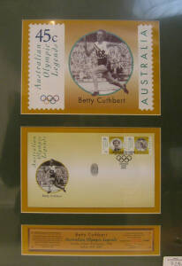 AUSTRALIAN OLYMPIC LEGENDS, set of 6 Australia Post displays, with FDCs signed by Shirley Strickland, Dawn Fraser, Herb Elliott, Murray Rose & Marjorie Jackson, and thumb-print of Betty Cuthbert. Each numbered 952/200, all framed & glazed.