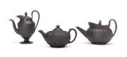 Wedgwood black basalt 19th century &nbsp;teapots. (3 items)