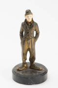 Art Deco bronze and ivory statue of Charlie Chaplin on marble base c1920. 14cm.