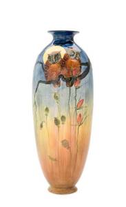 ROYAL DOULTON Owl and poppy patterned mantle vase. Height 43cm.
