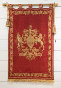 Flemish style red and gold wall hanging. Six matching cushions and bed throw. (8 items)&nbsp;