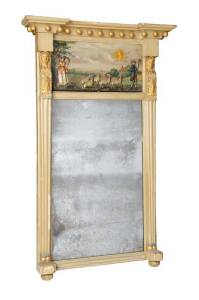 An unusual painted, gilded & ceramic plaque inset wall mirror, English c1830. 96cm high, 62cm wide&nbsp;