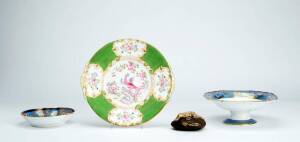 Noritake hand painted floral porcelain comport & matching bowl; Minton porcelain serving plate; and platypus ornament (4 items).