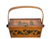 Pen work box, regency c1820 with swing handle. Height 13cm, width 18cm, depth 12cm.