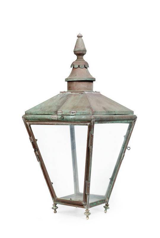 Scottish 19th Century street lamp, copper and brass. Height 82cm 