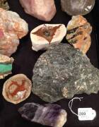 A collection of twenty-one mineral specimens including pyrites, steatite, mica, agate, amethyst, fluorspar etc.