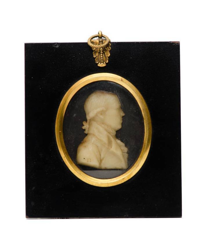 George III wax profile portrait in frame. 10.5 x 12cm total. 