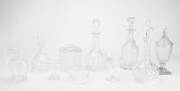 CRYSTAL & GLASS WARE: Antique crystal decanters (4); lidded jars (2); Georgian Irish Crystal sweet meat comport; jug; wine glass & serving bowls (4). (13 items). - 2