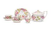 NEWHALL English porcelain teapot, cups (3), saucers (2) & bon bon dish, early 19th century.