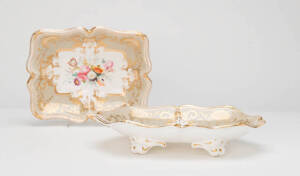 Davenport English porcelain serving dishes (2) with hand painted floral sprays, 19th century. 24 x 19cm approx