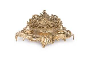 DESK SET: French gilt metal Rococo style desk set, 19th century. Height 16cm, width 40cm, depth 24cm