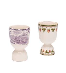 GOOSE EGG CUPS: Wedgwood porcelain "Etruria" & "Ludlow & Nottingham castle", 19th century. 9cm each (2 items)