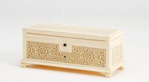 Indian pierced ivory jewel box, early 20th century. Height 6cm, width 14cm, depth 6xm