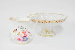 Coalport 19th century comport (16cm) & a Derby porcelain jug (21cm). 2 items