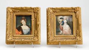 MINIATURES: A pair of framed miniature portraits on ivory in gilt frames. Frame size 14 x 15cm each