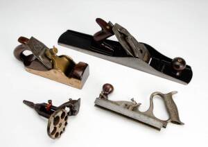 WOOD PLANES: Stanley No.49 plane; Sargent autoset plane; 19th century brass & cedar smoothing plane etc. (4 items)