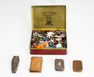 BADGES: WW1 through to 1970s (150 approx); plus an Australian $1 silver proof coin & 6 vestas. Inspection will reward