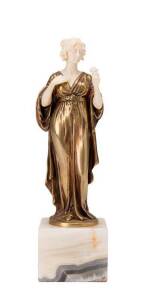 FERDINAND PREISS: Gilt bronze & ivory statue on onyx base, c1920s. 18cm