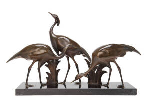 ARMAND SINKO: Art Deco bronze statue of birds, signed on black slate base. Height 33.5cm, width 47cm, depth 15cm