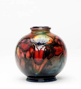MOORCROFT: "Orchids & Sping Flowers" flambe spherical vase.&nbsp;