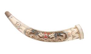 Chinese carved bone "tusk" ornament with dragons, 20th century. 57cm