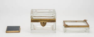 Crystal cigarette box & ashtray plus a cigarette case, 20th century. Varying sizes (3 items)