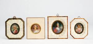 MINIATURES: Group of 4 ivory framed miniature portraits.